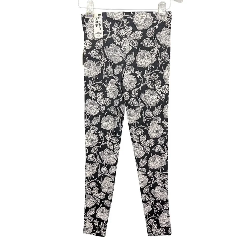 Bethany Mota Leggings Womens XS Black White Floral High Waist Stretch Skinny Fit